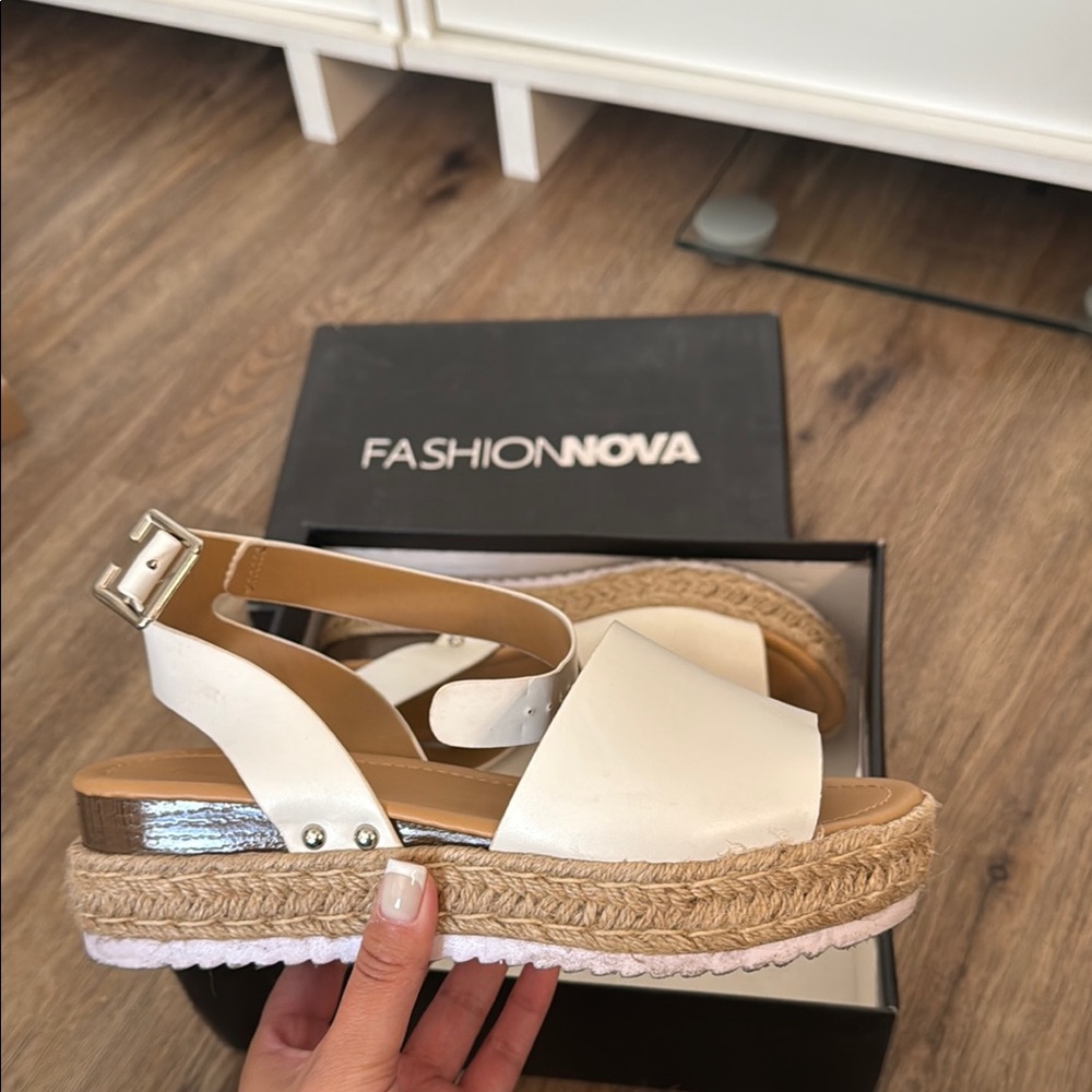 Fashion Nova White Espadrille Platform Sandals